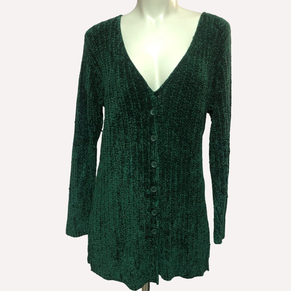 NICOLE Emerald Green Button Down Knitted Cardigan Sweater Size Small